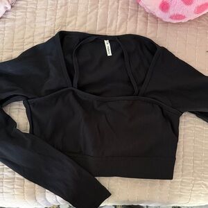 HALARA Black Long-Sleeve Ribbed Crop Top